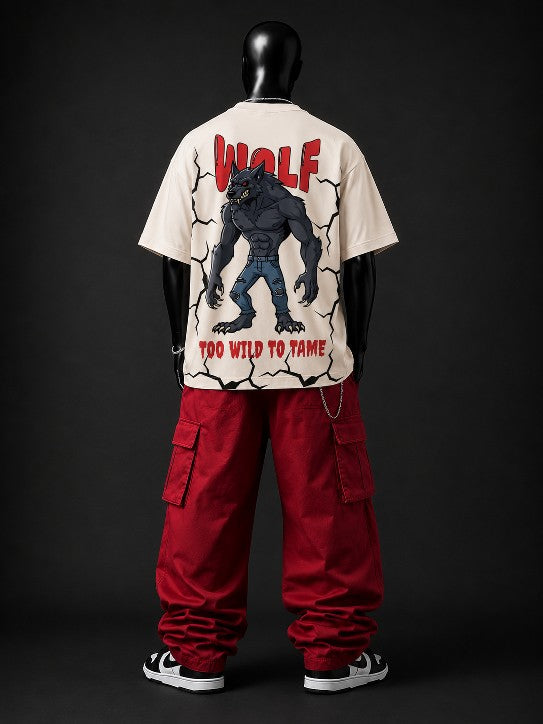 Men's Oversized Wolf Graphic T-Shirt – Too Wild to Tame Streetwear Tee | Premium Cotton Casual Top