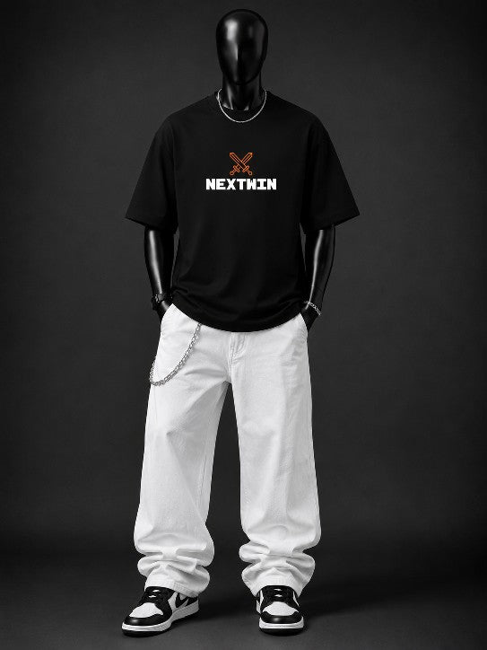 NEXTWIN Warriors Oversized T-Shirt | Premium 240 GSM Cotton | Black Graphic Streetwear Tee