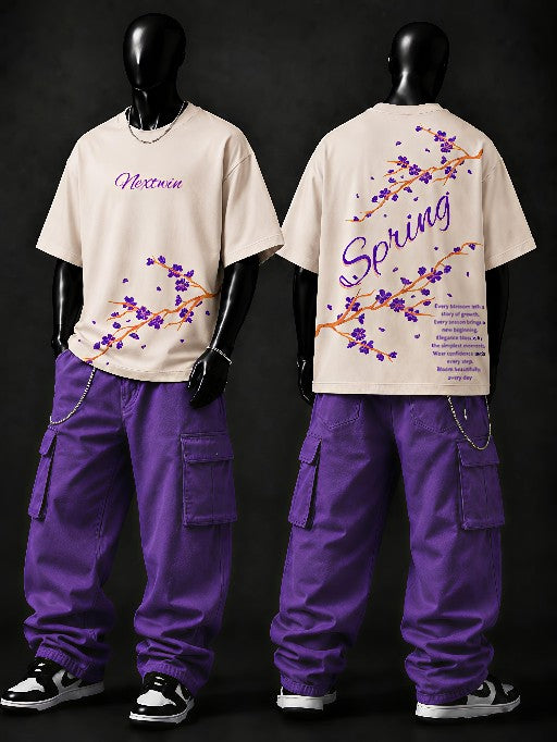 NEXTWIN Spring Blossom Oversized T-Shirt | Premium 240 GSM Cotton | Floral Graphic Streetwear Tee