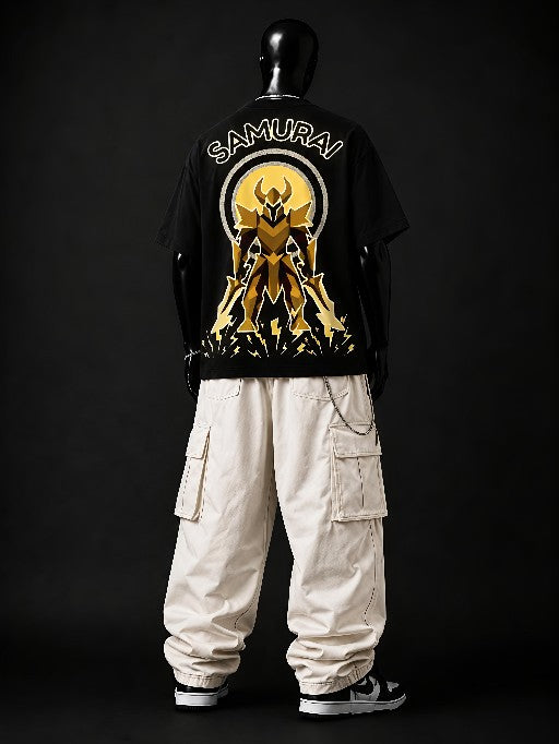 NEXTWIN Samurai Oversized T-Shirt | Premium 240 GSM Cotton | Black Anime Streetwear Graphic Tee