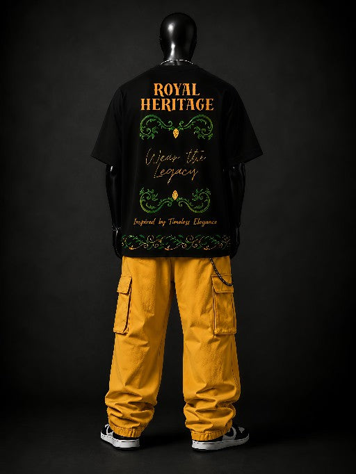 NEXTWIN Royal Heritage Oversized T-Shirt | Premium 240 GSM Cotton | Black Graphic Streetwear Tee