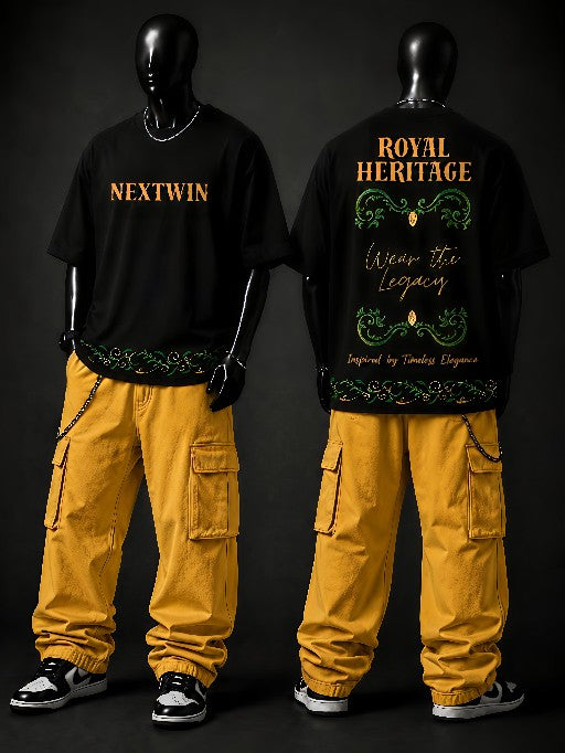 NEXTWIN Royal Heritage Oversized T-Shirt | Premium 240 GSM Cotton | Black Graphic Streetwear Tee