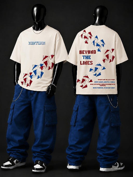 NEXTWIN Beyond The Lines Oversized T-Shirt | Premium 240 GSM Cotton | Abstract Graphic Streetwear Tee