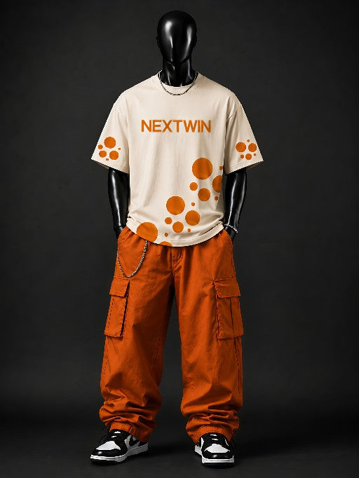 NEXTWIN Orange Energy Oversized T-Shirt | Premium 240 GSM Cotton | Graphic Streetwear TeeNEXTWIN Orange Energy Oversized T-Shirt | Premium 240 GSM Cotton | Graphic Streetwear Tee