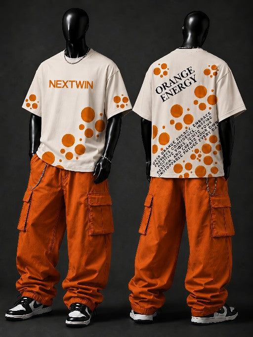NEXTWIN Orange Energy Oversized T-Shirt | Premium 240 GSM Cotton | Graphic Streetwear TeeNEXTWIN Orange Energy Oversized T-Shirt | Premium 240 GSM Cotton | Graphic Streetwear Tee