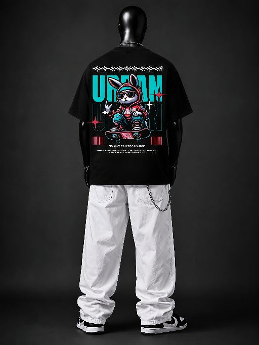 NEXTWIN Urban Bunny Oversized T-Shirt | Premium 240 GSM Cotton | Black Graphic Streetwear Tee