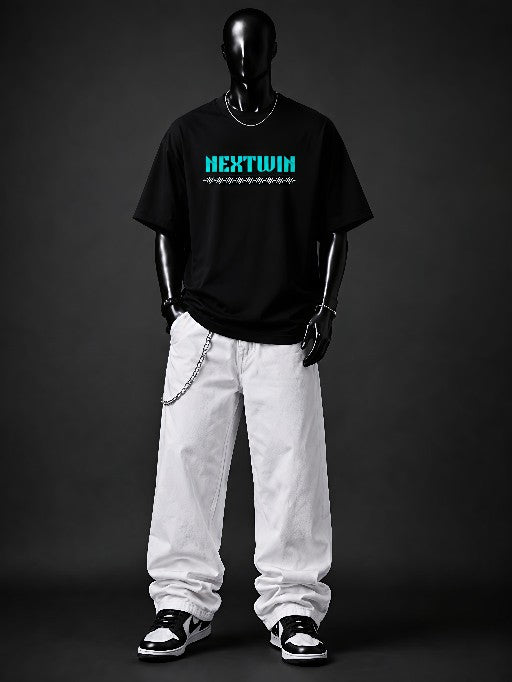 NEXTWIN Urban Bunny Oversized T-Shirt | Premium 240 GSM Cotton | Black Graphic Streetwear Tee
