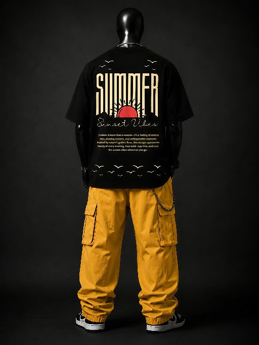 NEXTWIN Summer Sunset Vibes Oversized T-Shirt | Premium 240 GSM Cotton | Black Graphic Streetwear Tee