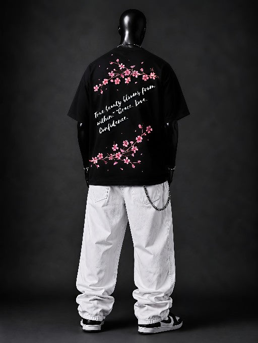 NEXTWIN Cherry Blossom Oversized T-Shirt | Premium 240 GSM Cotton | Floral Graphic Streetwear Tee