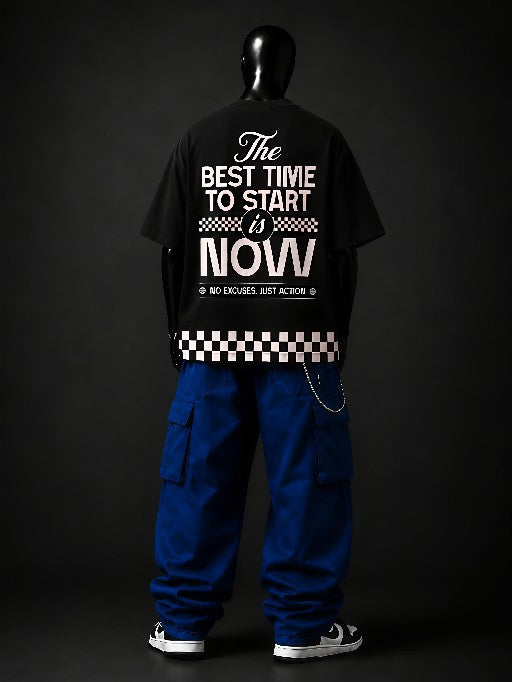 NEXTWIN Start Now Oversized T-Shirt | Premium 240 GSM Cotton | Motivational Graphic Streetwear Tee