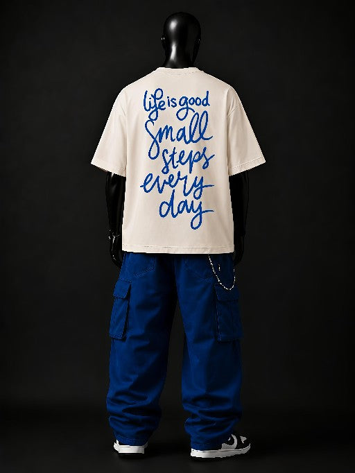 NEXTWIN Small Steps Everyday Oversized T-Shirt | Premium 240 GSM Cotton | Inspirational Graphic Streetwear Tee