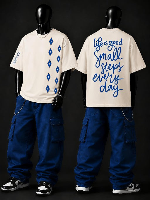 NEXTWIN Small Steps Everyday Oversized T-Shirt | Premium 240 GSM Cotton | Inspirational Graphic Streetwear Tee