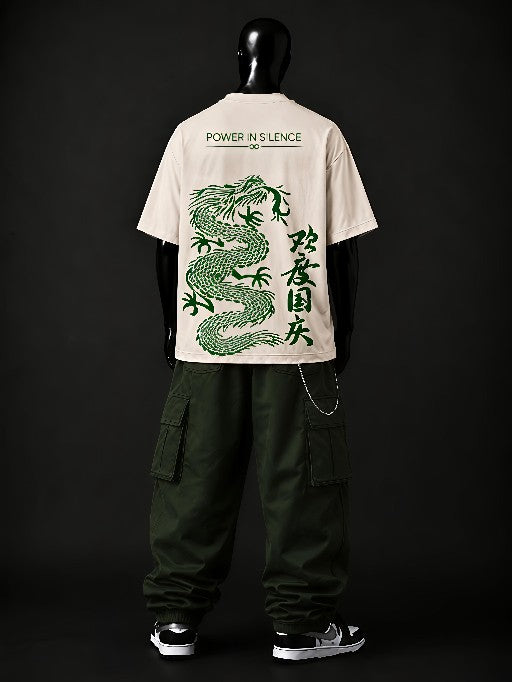 NEXTWIN Power in Silence Dragon Oversized T-Shirt | Premium 240 GSM Cotton | Japanese Graphic Streetwear Tee