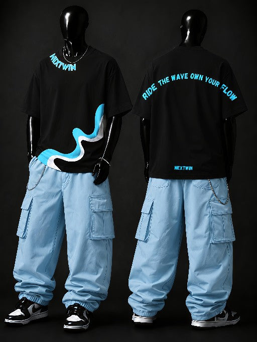 NEXTWIN Ride the Wave Oversized T-Shirt | Premium 240 GSM Cotton | Minimal Graphic Streetwear Tee