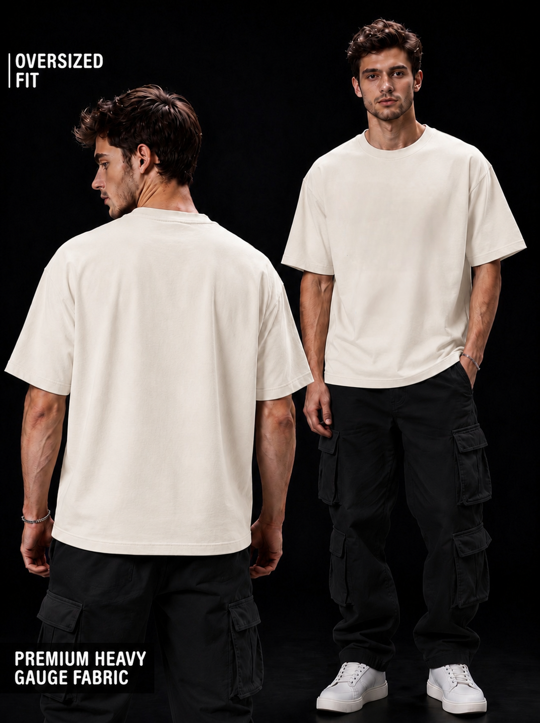 NEXTWIN Essential Oversized T-Shirt – Solid Off White | 240 GSM Premium Cotton