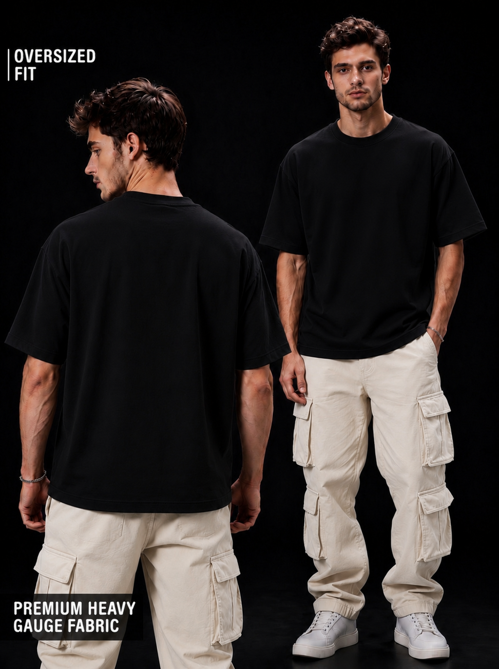 NEXTWIN Essential Oversized T-Shirt – Solid Black | 240 GSM Premium Cotton