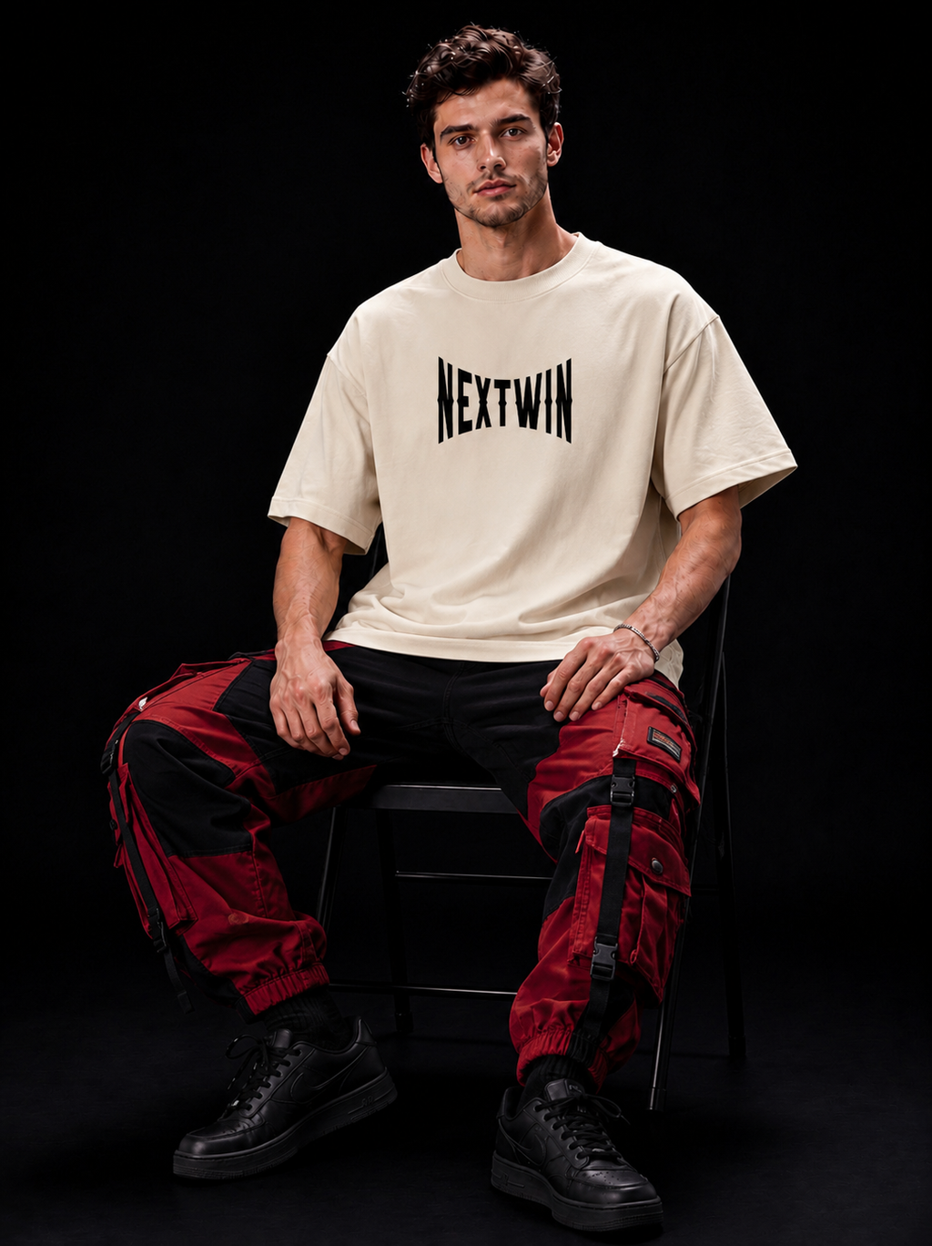 NEXTWIN Oversized Off-White Graphic T-Shirt – "Garud" Eagle vs Dragon Back Print | Premium Heavy sinker cotton