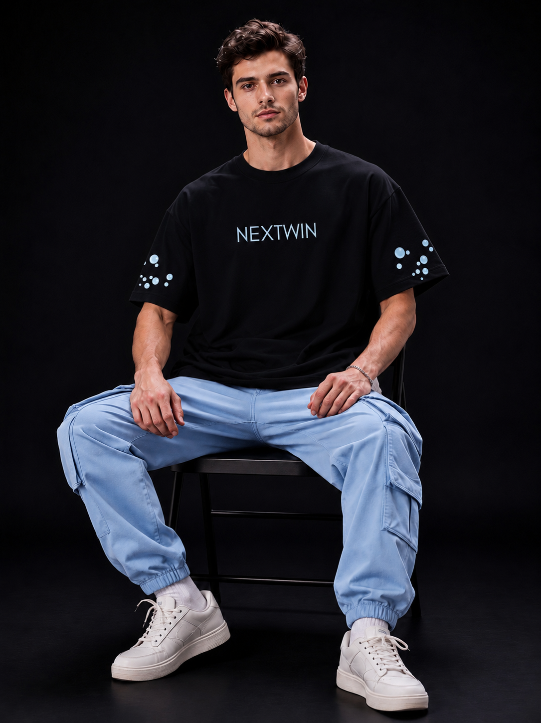 NEXTWIN Dolphin Oversized Graphic T-Shirt – Ocean Wave Back Print | 240 GSM Premium Cotton