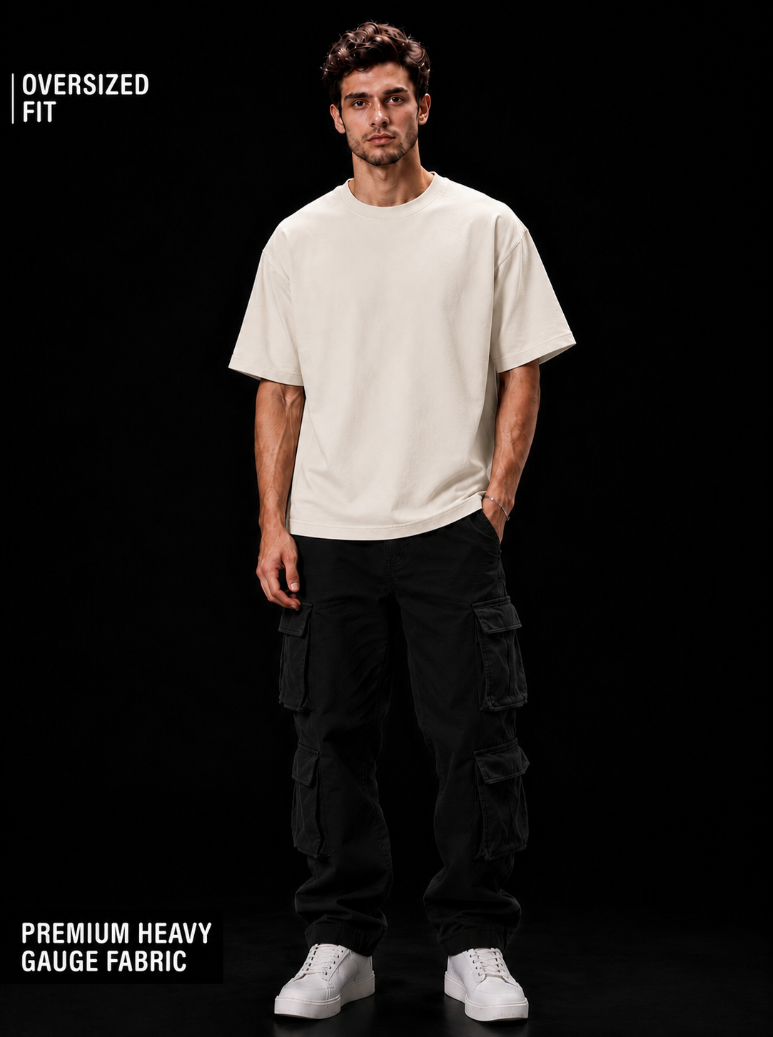 NEXTWIN Essential Oversized T-Shirt – Solid Off White | 240 GSM Premium Cotton