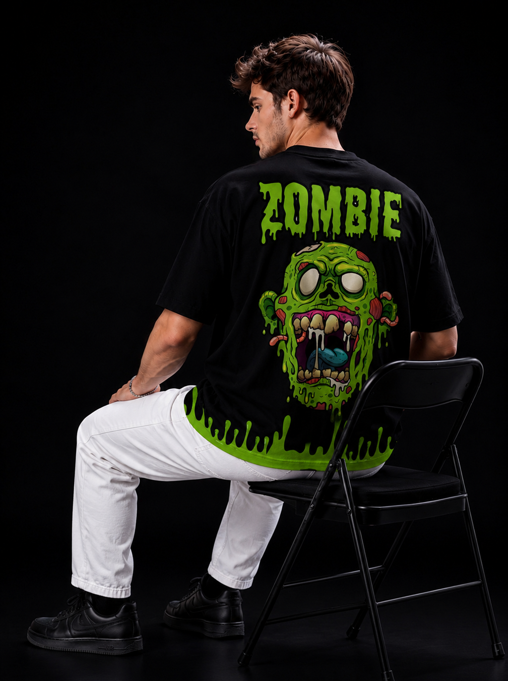NEXTWIN Zombie Oversized Graphic T-Shirt – Neon Green Horror Print | 240 GSM Premium Cotton |