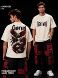 NEXTWIN Oversized Off-White Graphic T-Shirt – "Garud" Eagle vs Dragon Back Print | Premium Heavy sinker cotton