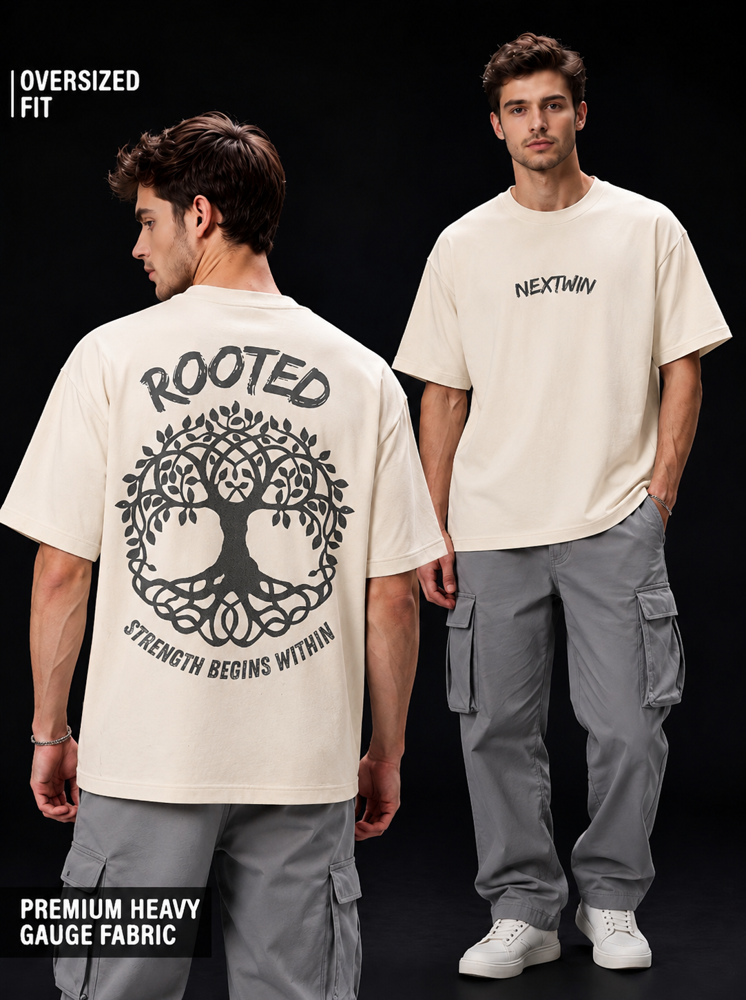 NEXTWIN Rooted Oversized Graphic T-Shirt – Tree of Life Back Print | 240 GSM Premium Cotton