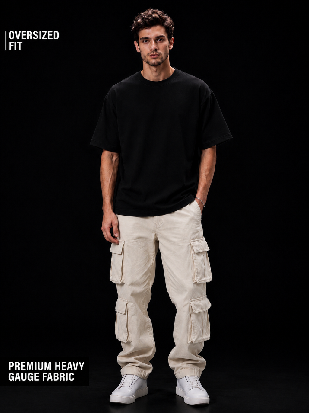 NEXTWIN Essential Oversized T-Shirt – Solid Black | 240 GSM Premium Cotton