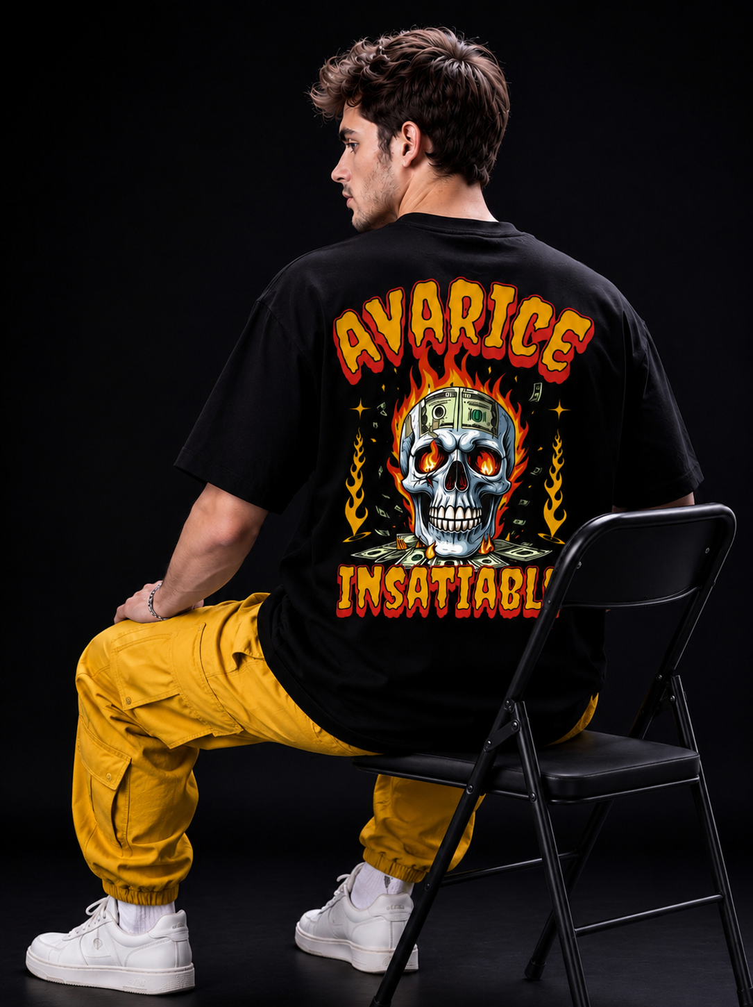 NEXTWIN Oversized Black Graphic T-Shirt – "Avarice Insatiable" Skull Print | Premium Heavy sinker Cotton